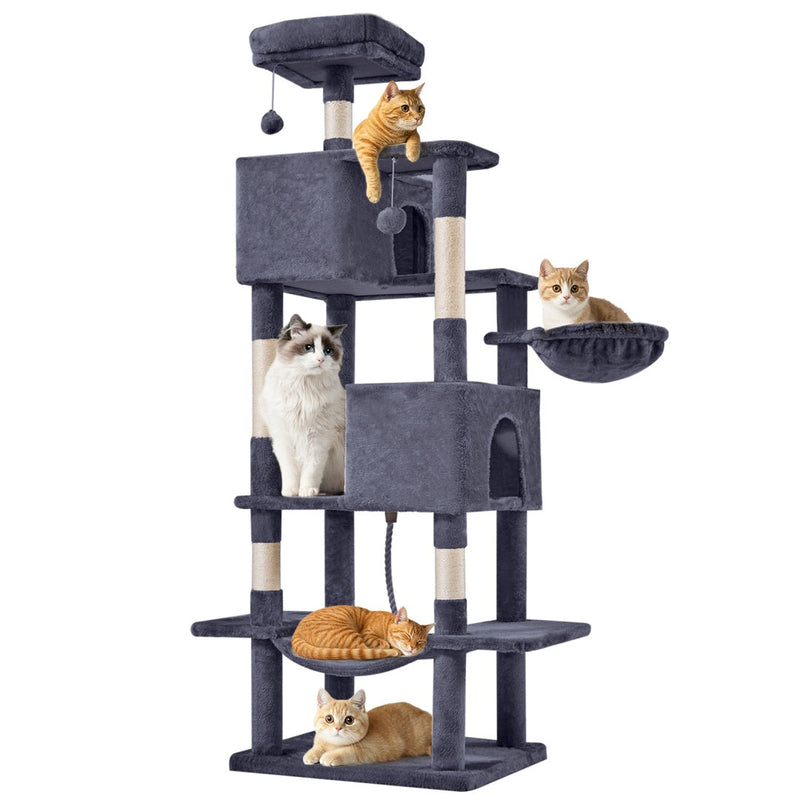 HKM-6756669 Large Multi-Level Cat Tree Tower with Cozy Hammocks and Condos for Indoor Cats and Kittens, 66 Inch