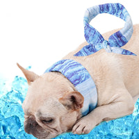 HKM-6758589 Cooling Striped Cat Scarf in Blue - Lightweight Polyester Accessory for Pets
