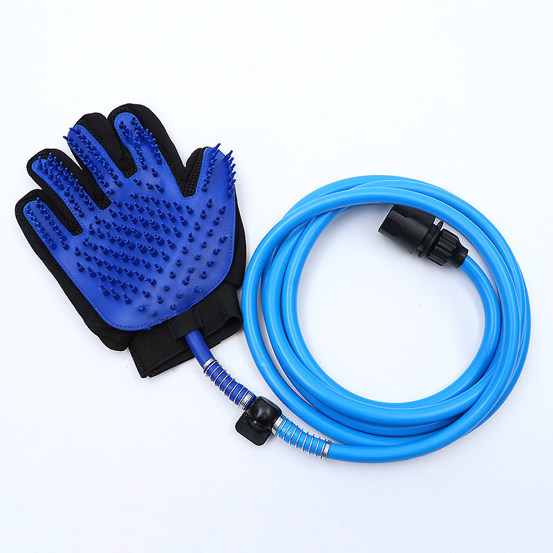 HKM-6758845 Pet Bath and Massage Gloves with Water Spray Functionality - 2m Hose, Blue Color, TPR Material