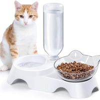 HKM-675923 Tilted Double Dog & Cat Bowls Set with Automatic Water Dispenser for Small to Medium Pets