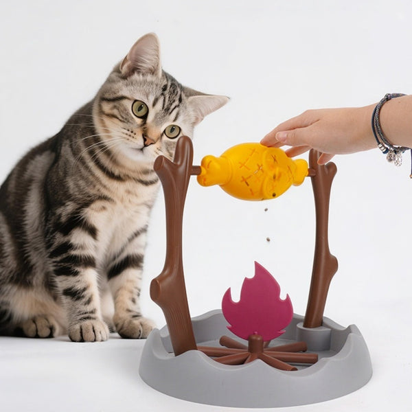 HKM-6759613 Fun Tumbling Cat Toy with Food Dispensing Feature - Interactive Self-Play Feeder for Cats