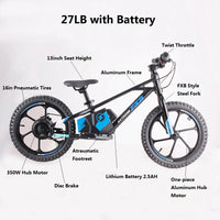 HKM-675987 Kids Electric Balance Bike with 2 Speed Options, 16 Inch Wheels, and Integrated Battery