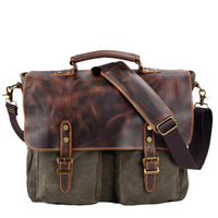 HKM-675987 Retro Large Capacity Canvas Crossbody Bag with Crazy Horse Skin for 15.6" Laptops