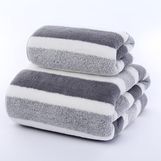 HKM-675987 Wide Stripe Coral Velvet Towels Set - Assorted Colors and Patterns