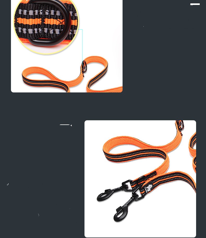 HKM-6760765 Double-Ended Outdoor Pet Dog Traction Rope with Breathable Mesh and Reflective Material