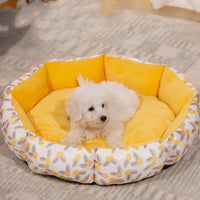 HKM-6761021 Soft Octagonal Pet Bed with Fleece Lining in Pink, Yellow, and Purple for Dogs