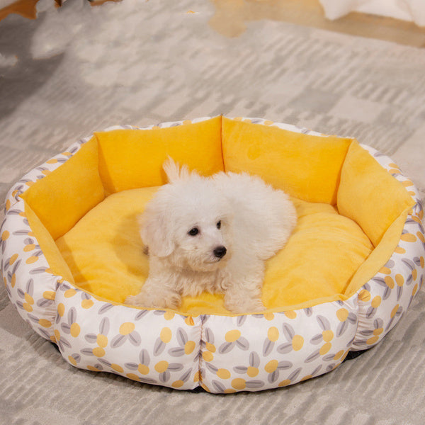 HKM-6761021 Soft Octagonal Pet Bed with Fleece Lining in Pink, Yellow, and Purple for Dogs