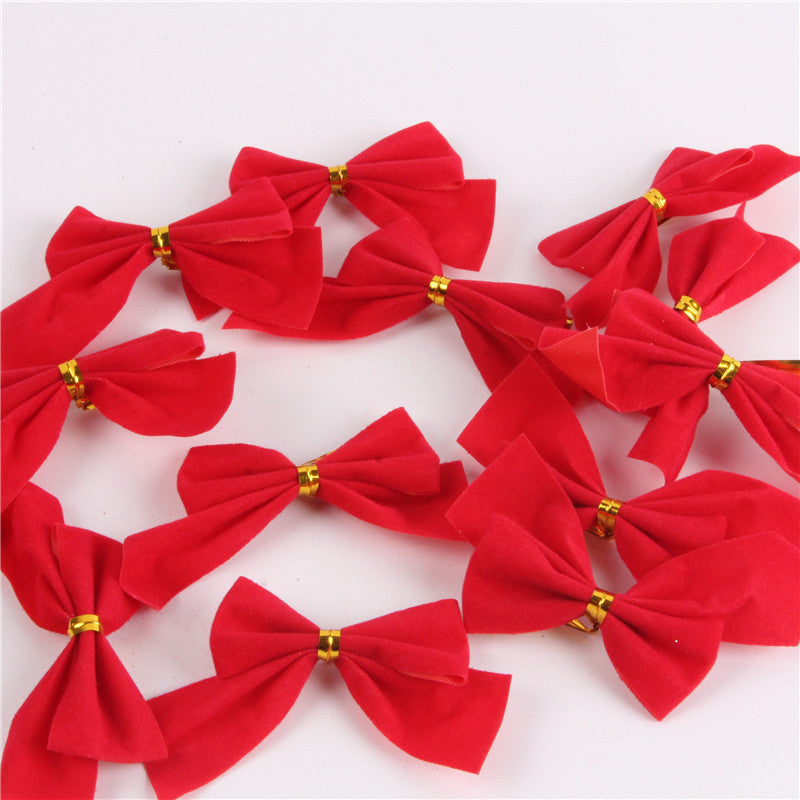 HKM-676179 6cm Handmade Christmas Bow Set in Red, Gold, and Silver - 12 Pieces