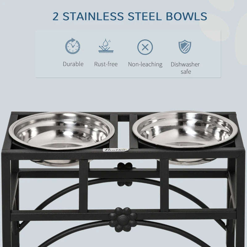 HKM-6762429 Elevated Double Stainless Steel Dog Food Bowl with Non-Slip Base - Promotes Healthy Digestion