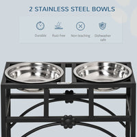 HKM-6762429 Elevated Double Stainless Steel Dog Food Bowl with Non-Slip Base - Promotes Healthy Digestion