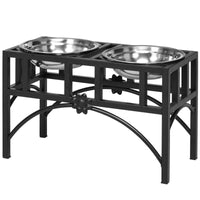 HKM-6762429 Elevated Double Stainless Steel Dog Food Bowl with Non-Slip Base - Promotes Healthy Digestion