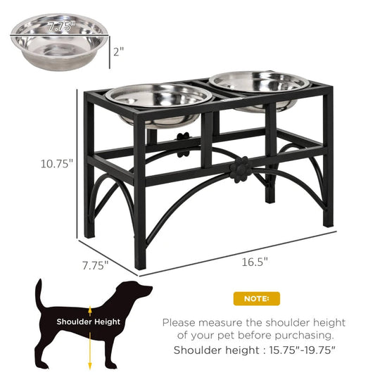 HKM-6762429 Elevated Double Stainless Steel Dog Food Bowl with Non-Slip Base - Promotes Healthy Digestion