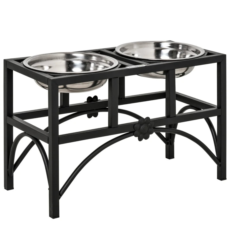 HKM-6762429 Elevated Double Stainless Steel Dog Food Bowl with Non-Slip Base - Promotes Healthy Digestion