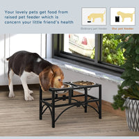 HKM-6762429 Elevated Double Stainless Steel Dog Food Bowl with Non-Slip Base - Promotes Healthy Digestion