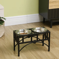 HKM-6762429 Elevated Double Stainless Steel Dog Food Bowl with Non-Slip Base - Promotes Healthy Digestion