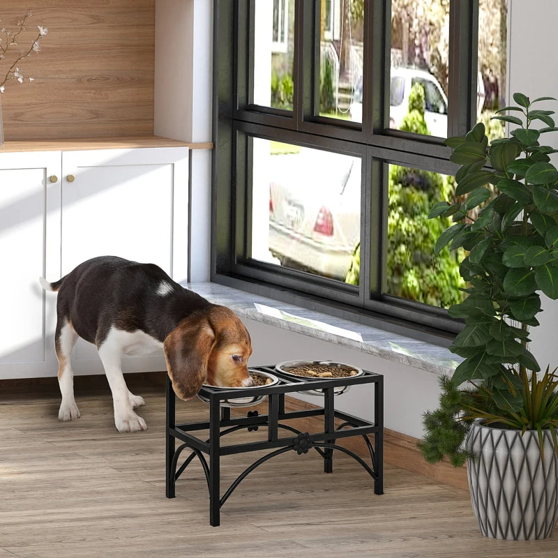 HKM-6762429 Elevated Double Stainless Steel Dog Food Bowl with Non-Slip Base - Promotes Healthy Digestion
