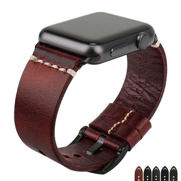 HKM-676243 Italian Oil Wax Leather Watch Strap – Genuine Leather, 38/40MM and 42/44MM Sizes Available