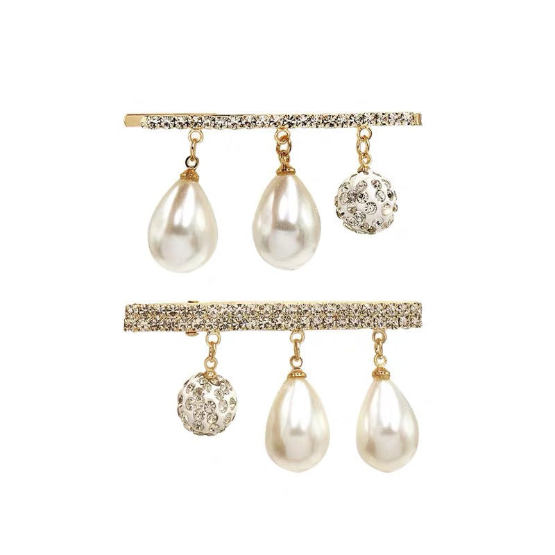 HKM-676307 Korean Pearl Geometry Tassel Hairpin Side Clip for Women