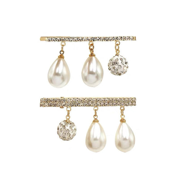 HKM-676307 Korean Pearl Geometry Tassel Hairpin Side Clip for Women