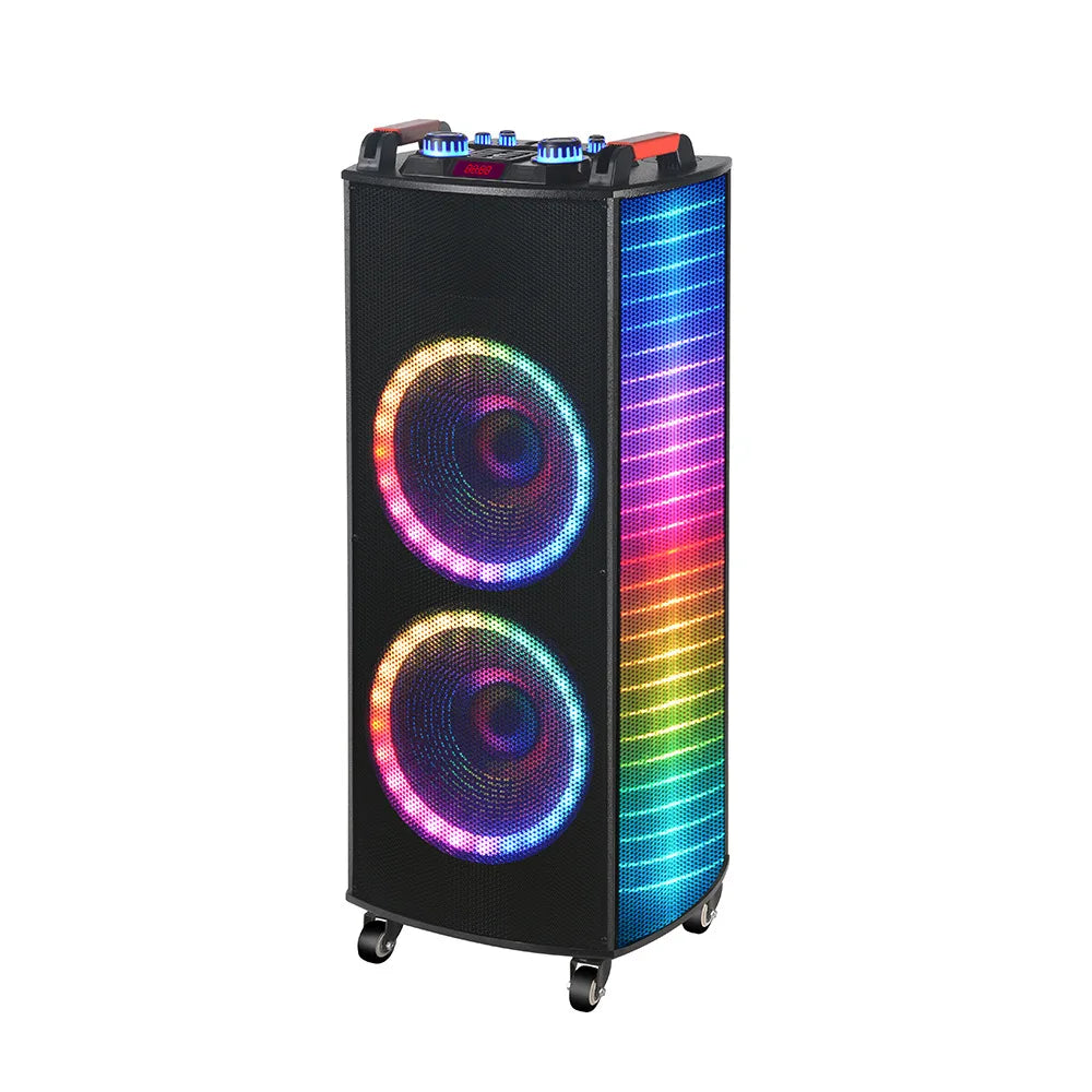HKM-676563 12 Inch Portable Wireless Subwoofer with RGB LED Lights and Bluetooth Functionality