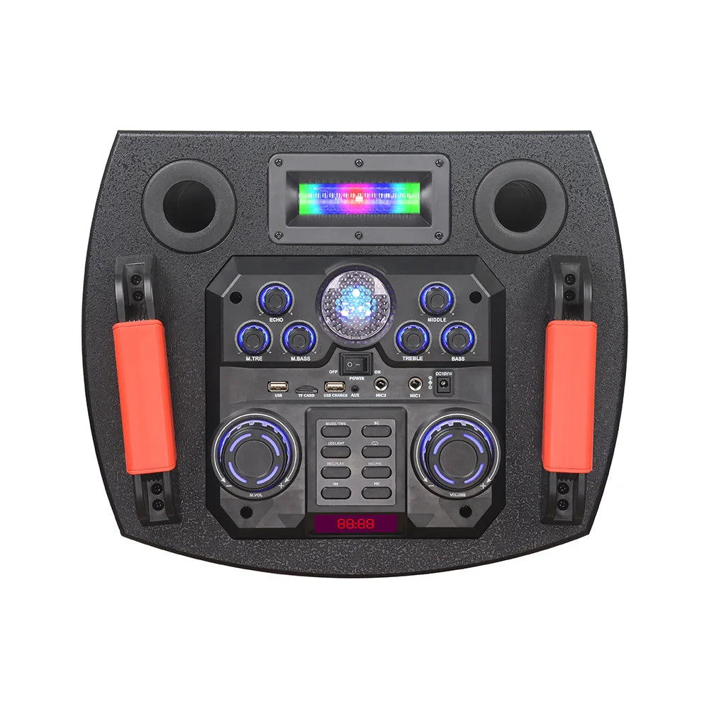HKM-676563 12 Inch Portable Wireless Subwoofer with RGB LED Lights and Bluetooth Functionality