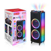 HKM-676563 12 Inch Portable Wireless Subwoofer with RGB LED Lights and Bluetooth Functionality