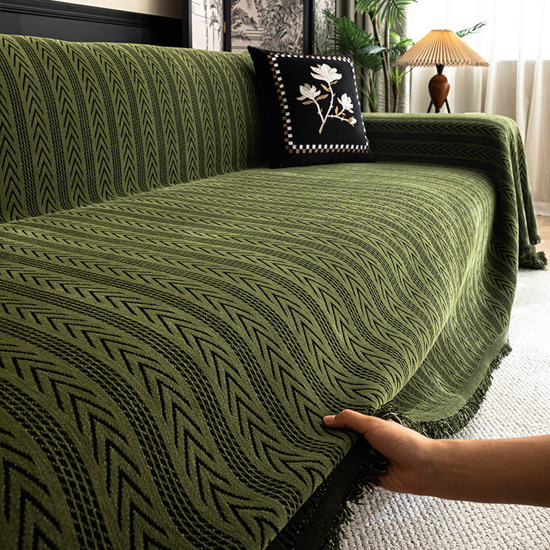 HKM-676627 Chenille All-Inclusive Anti-Dirty Sofa Cover with Striped Pattern in Multiple Sizes