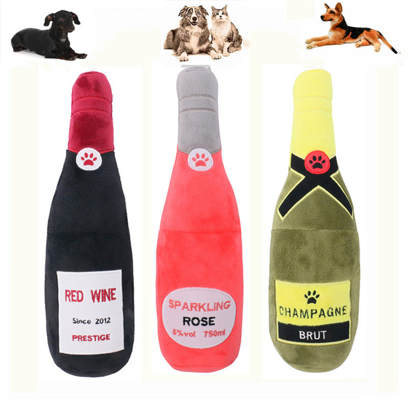 HKM-6766397 Plush Chewing Toy for Cats and Dogs - Wine Bottle and Donut Design, 25cm