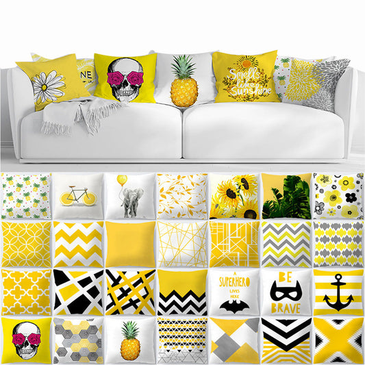 HKM-676691 Geometric Yellow Striped Pillowcase - Modern Satin Cushion Cover for Living Room, Bedroom, and Outdoor Spaces