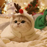 HKM-6767293 Cozy Pet Antlers Hat and Cloak for Autumn and Winter Fun