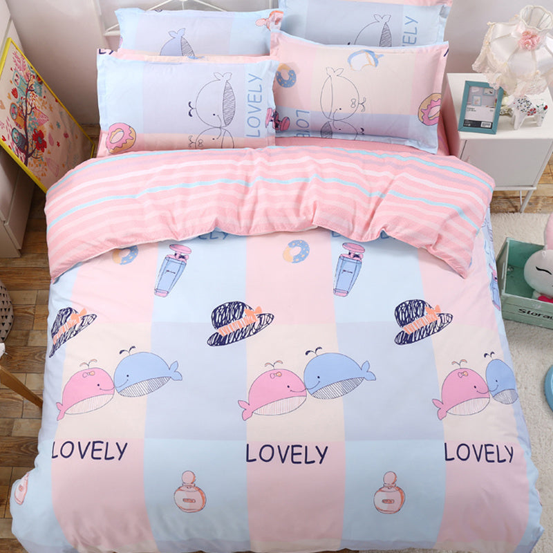 HKM-676883 Cotton Three-Piece Cartoon Heart Bedding Set for Students