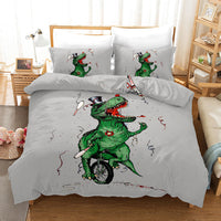 HKM-676883 Dinosaur 3D Cartoon Anime Three-Piece Bedding Set - Duvet Cover and Pillowcases