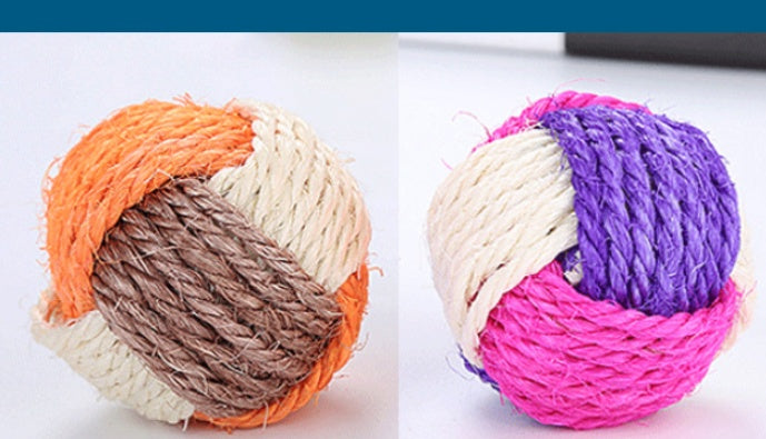 HKM-6768957 Sisal Ball Cat Toy - Three Color Bite Toy - 6cm Diameter - Lightweight 26g