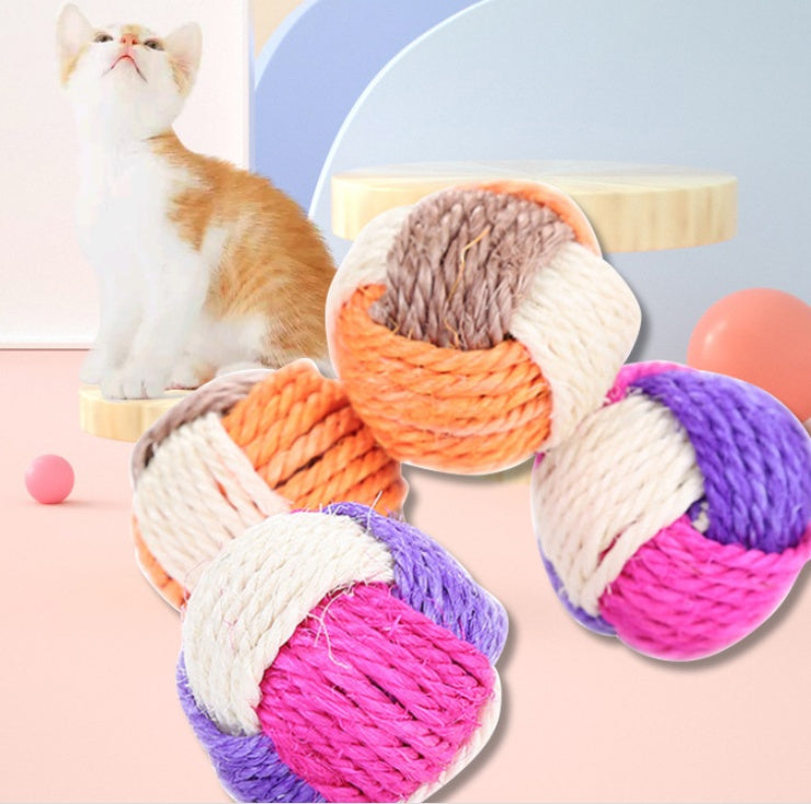 HKM-6768957 Sisal Ball Cat Toy - Three Color Bite Toy - 6cm Diameter - Lightweight 26g