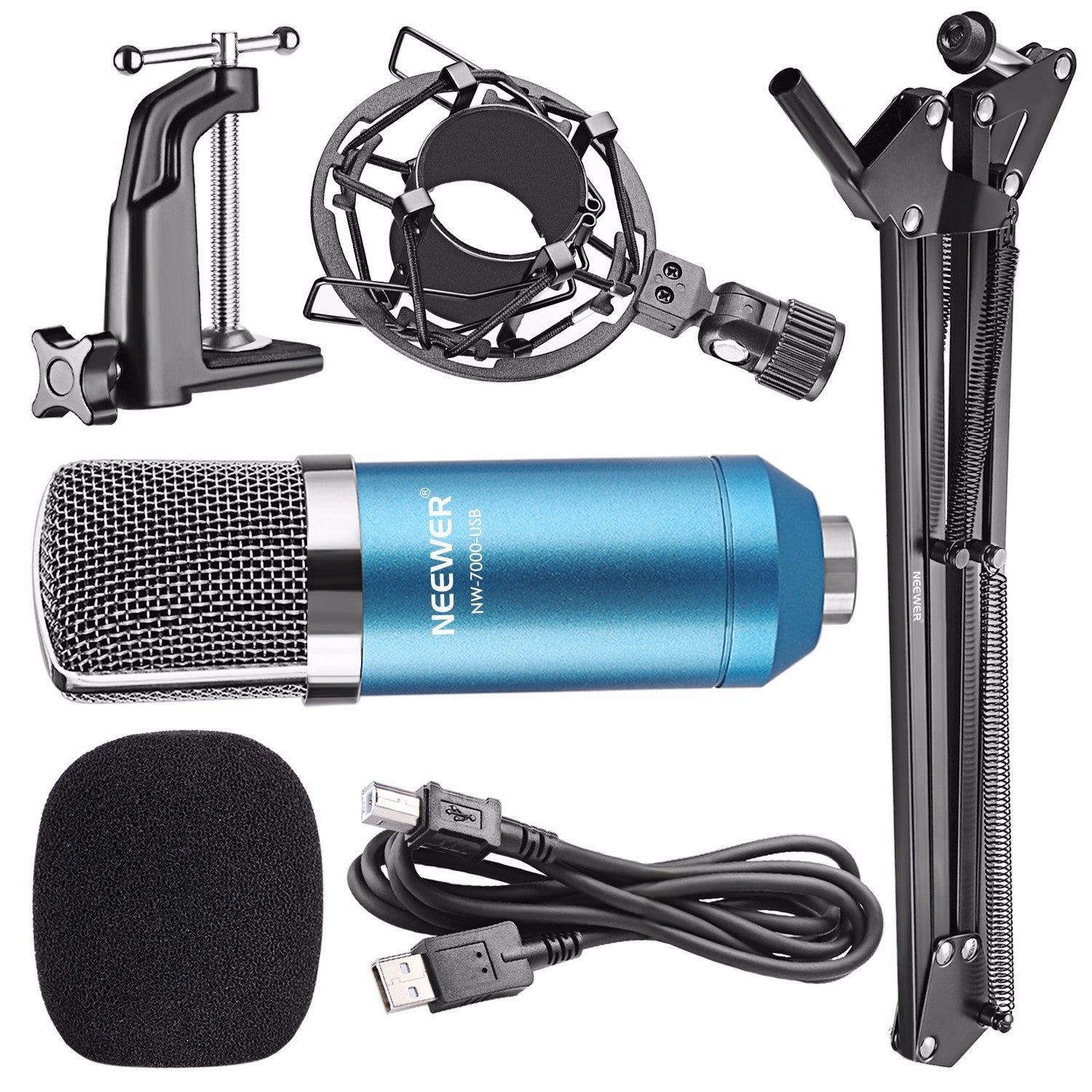 HKM-677075 Professional USB Condenser Microphone Kit with Adjustable Scissor Arm Stand, Shock Mount, and Foam Cap for Recording and Broadcasting