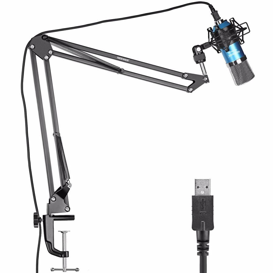HKM-677075 Professional USB Condenser Microphone Kit with Adjustable Scissor Arm Stand, Shock Mount, and Foam Cap for Recording and Broadcasting