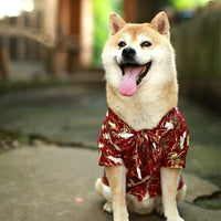 HKM-6770877 Japanese Style Dog Kimono Shirt for Pets - Comfortable Summer Fashion T-Shirt in Blue and Red