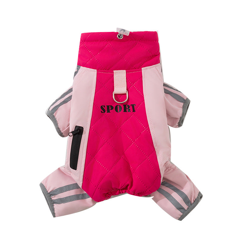 HKM-6771261 Sporty Quilted Dog Jumpsuit with Fleece Lining for Small and Medium Breeds