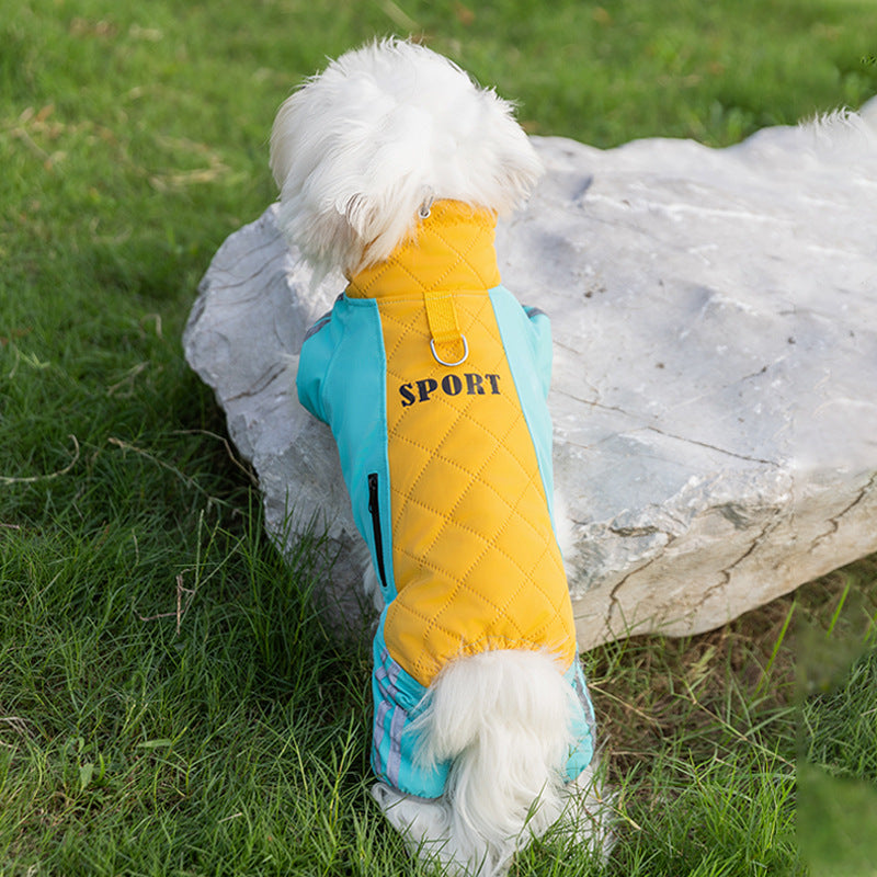 HKM-6771261 Sporty Quilted Dog Jumpsuit with Fleece Lining for Small and Medium Breeds
