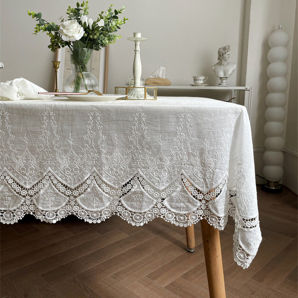 HKM-677139 French Pure Cotton Lace Tablecloth - Anemone Design, Rectangle Shapes Available