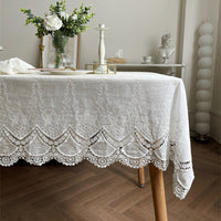 HKM-677139 French Pure Cotton Lace Tablecloth - Anemone Design, Rectangle Shapes Available