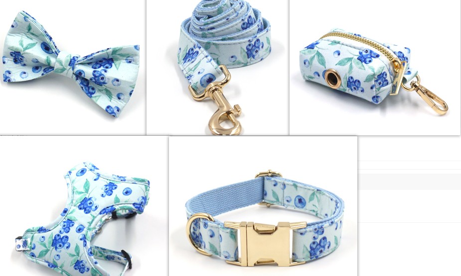 HKM-6772285 Blueberry Print Pet Chest Harness and Leash Set, Polyester Material, Multiple Sizes Available