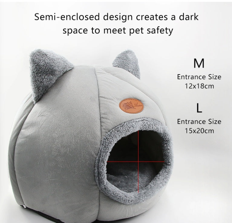HKM-6772541 Semi-Enclosed Plush Lined Round Pet Bed for Cats and Dogs - Size M/L