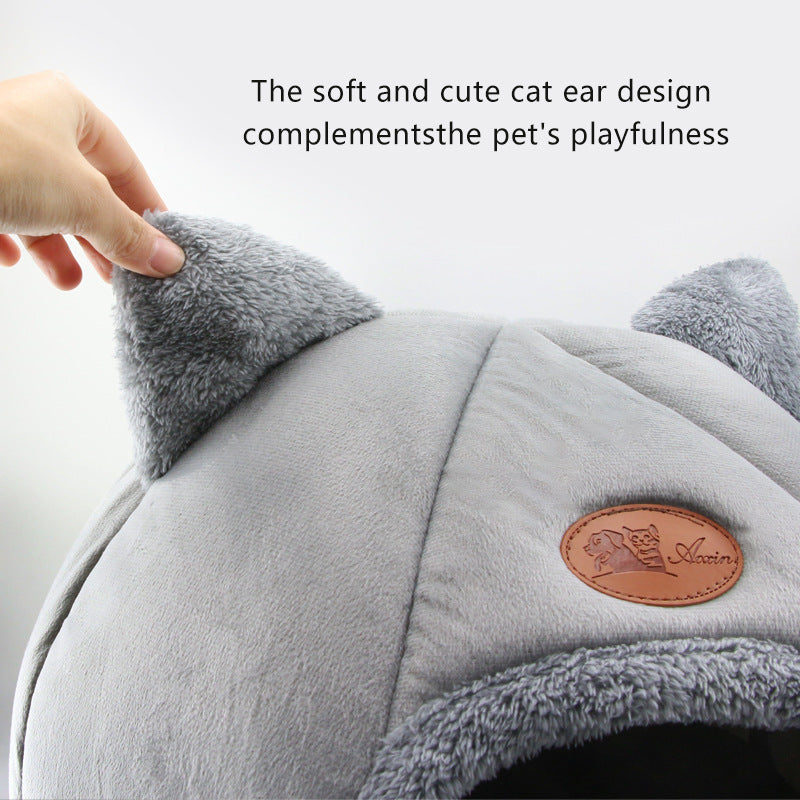HKM-6772541 Semi-Enclosed Plush Lined Round Pet Bed for Cats and Dogs - Size M/L