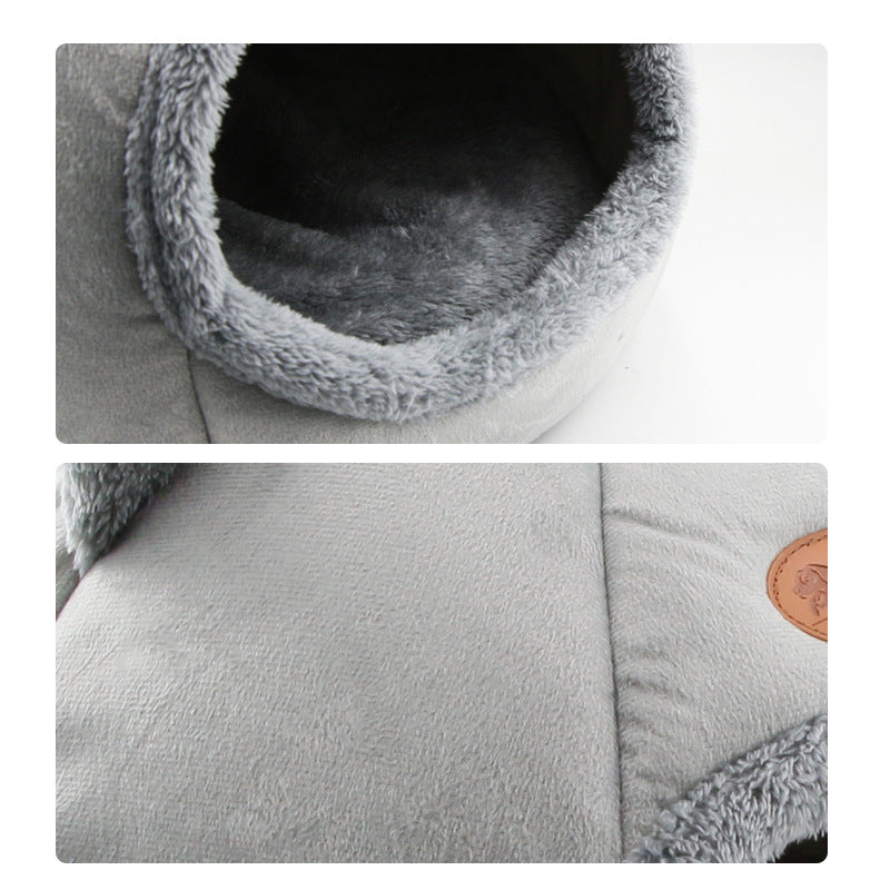 HKM-6772541 Semi-Enclosed Plush Lined Round Pet Bed for Cats and Dogs - Size M/L
