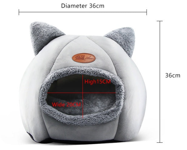 HKM-6772541 Semi-Enclosed Plush Lined Round Pet Bed for Cats and Dogs - Size M/L