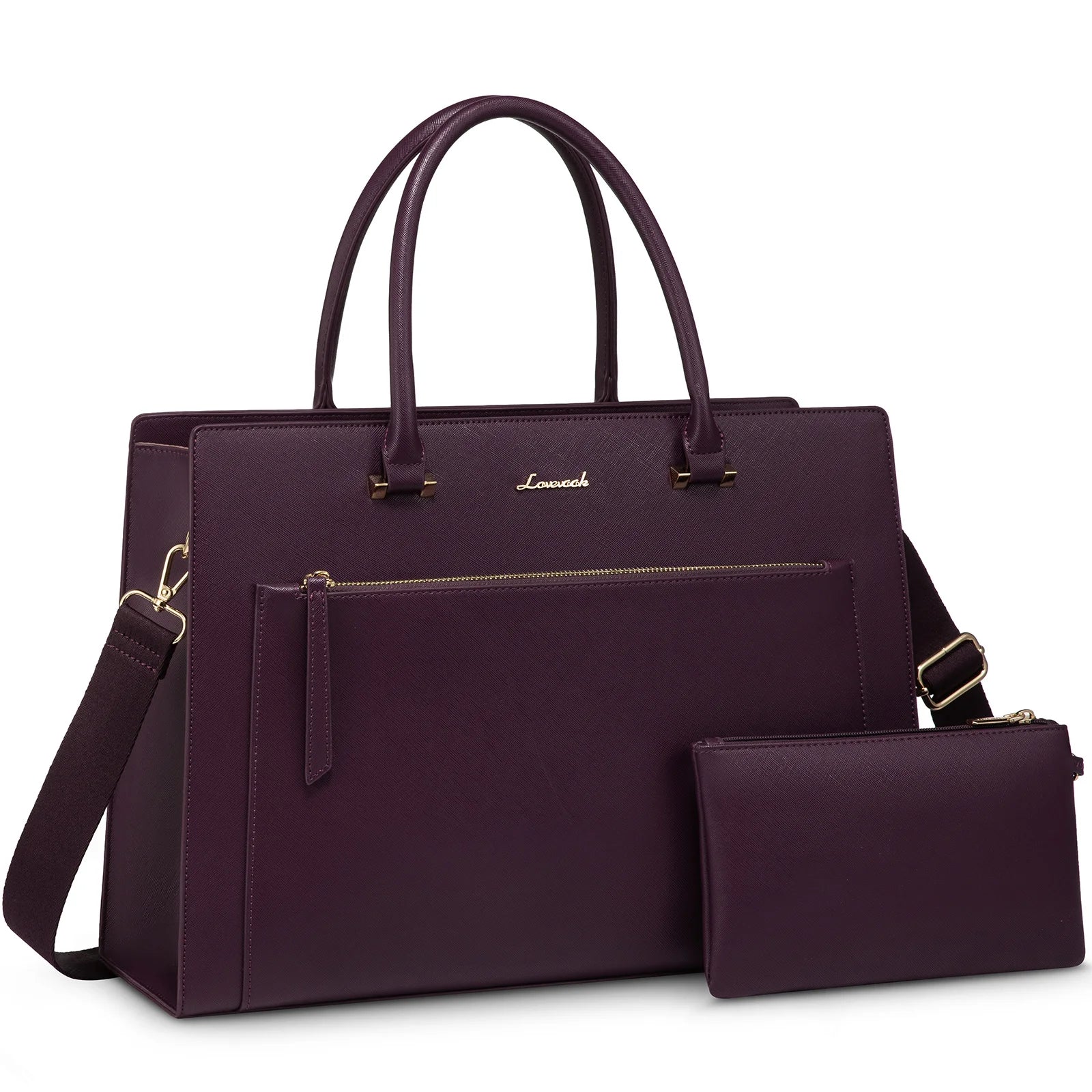 HKM-677267 15.6 Inch Laptop Tote Handbag for Women - Stylish Leather Office Briefcase with Shoulder Strap