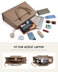 HKM-677267 15.6 Inch Laptop Tote Handbag for Women - Stylish Leather Office Briefcase with Shoulder Strap