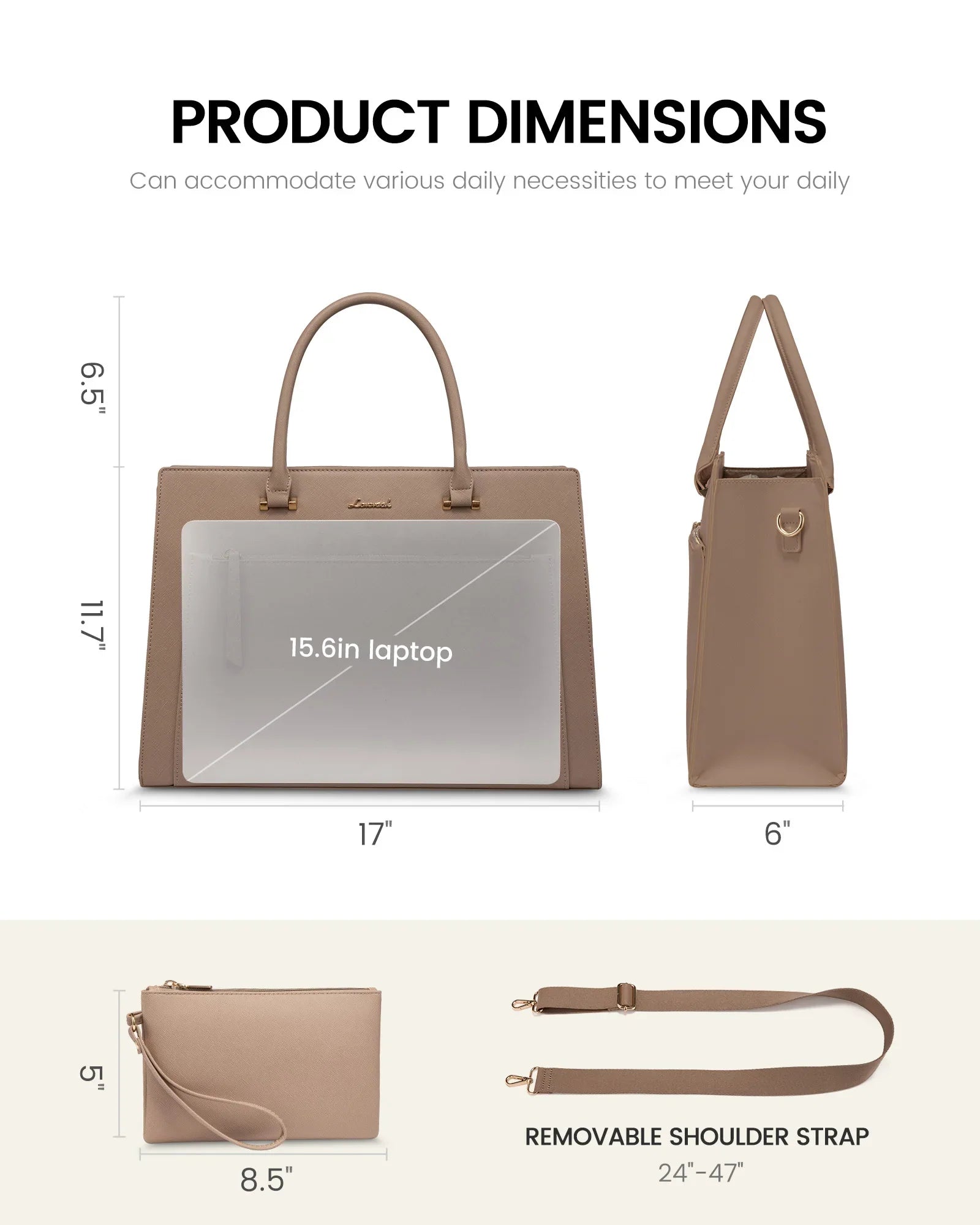 HKM-677267 15.6 Inch Laptop Tote Handbag for Women - Stylish Leather Office Briefcase with Shoulder Strap