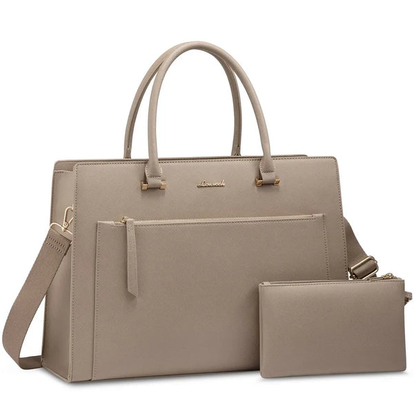 HKM-677267 15.6 Inch Laptop Tote Handbag for Women - Stylish Leather Office Briefcase with Shoulder Strap